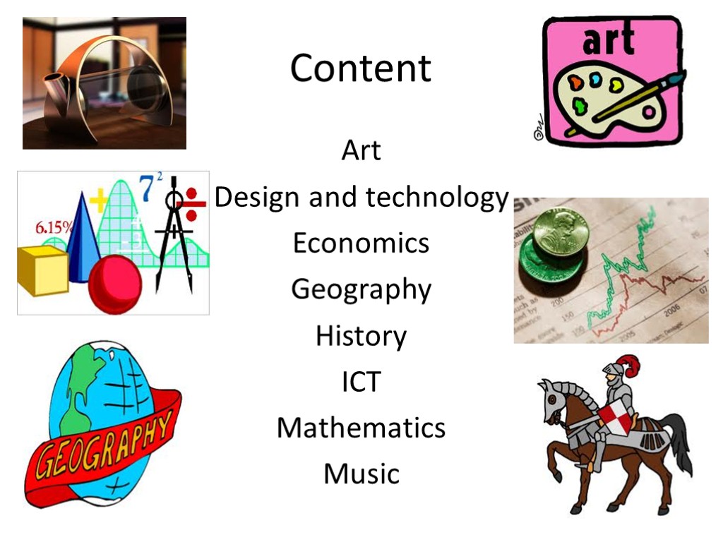 Content Art Design and technology Economics Geography History ICT Mathematics Music